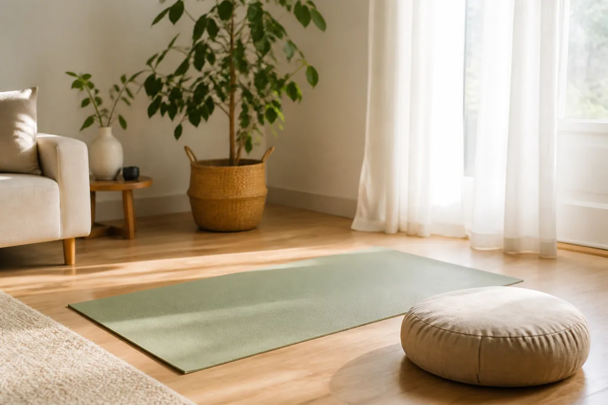 Table de soin et tapis de sol dans un cabinet de kinésithérapie clair et sobre
