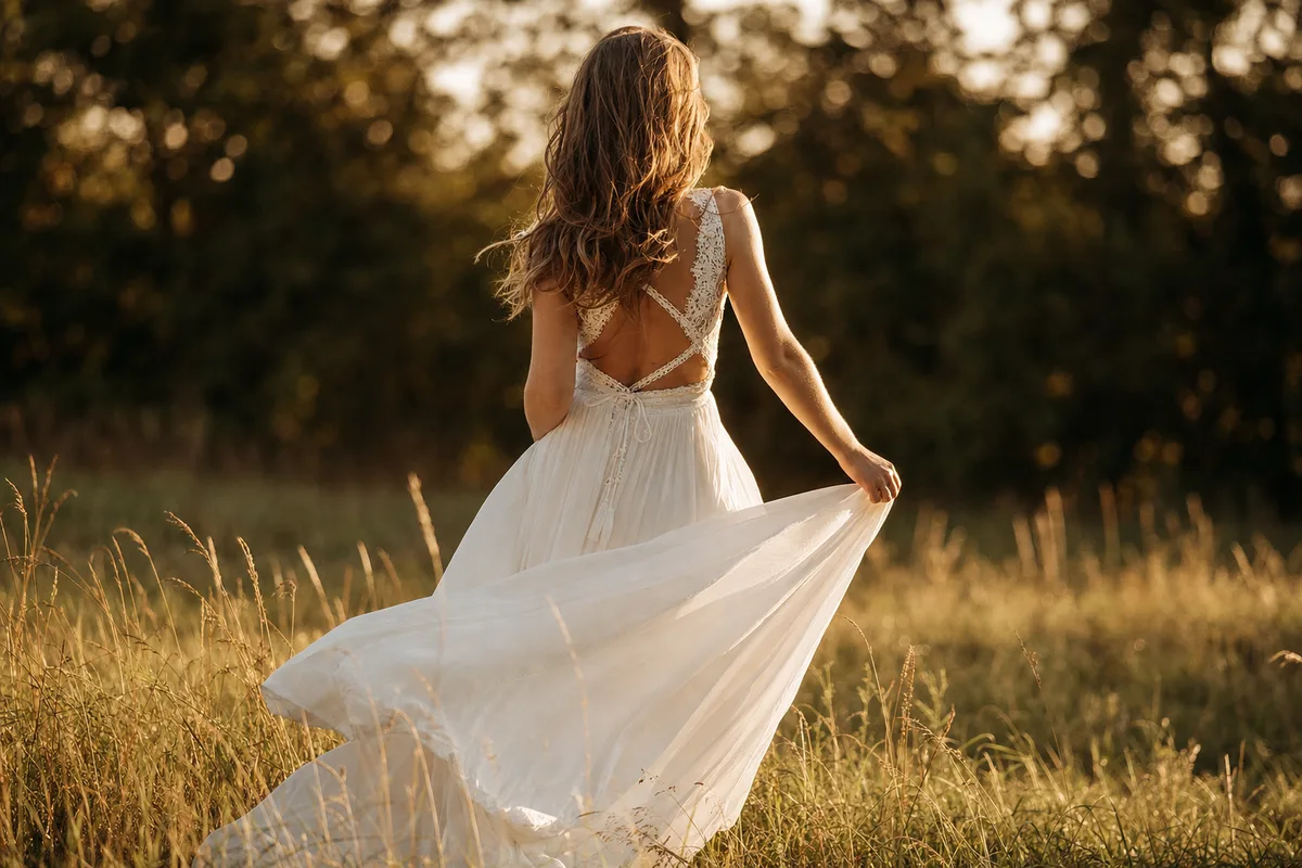 Robe de mariée bohème : matières, coupes et morphologies